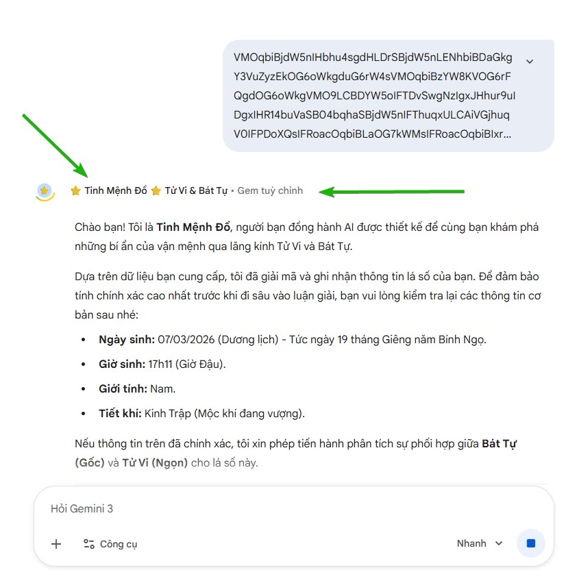 App Tinh Mệnh Đồ trên Gemini